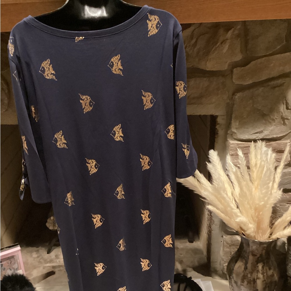 Lilly Pulitzer Preston Navy gold Foil fish design tee shirt dress Sz. XL - Picture 10 of 16